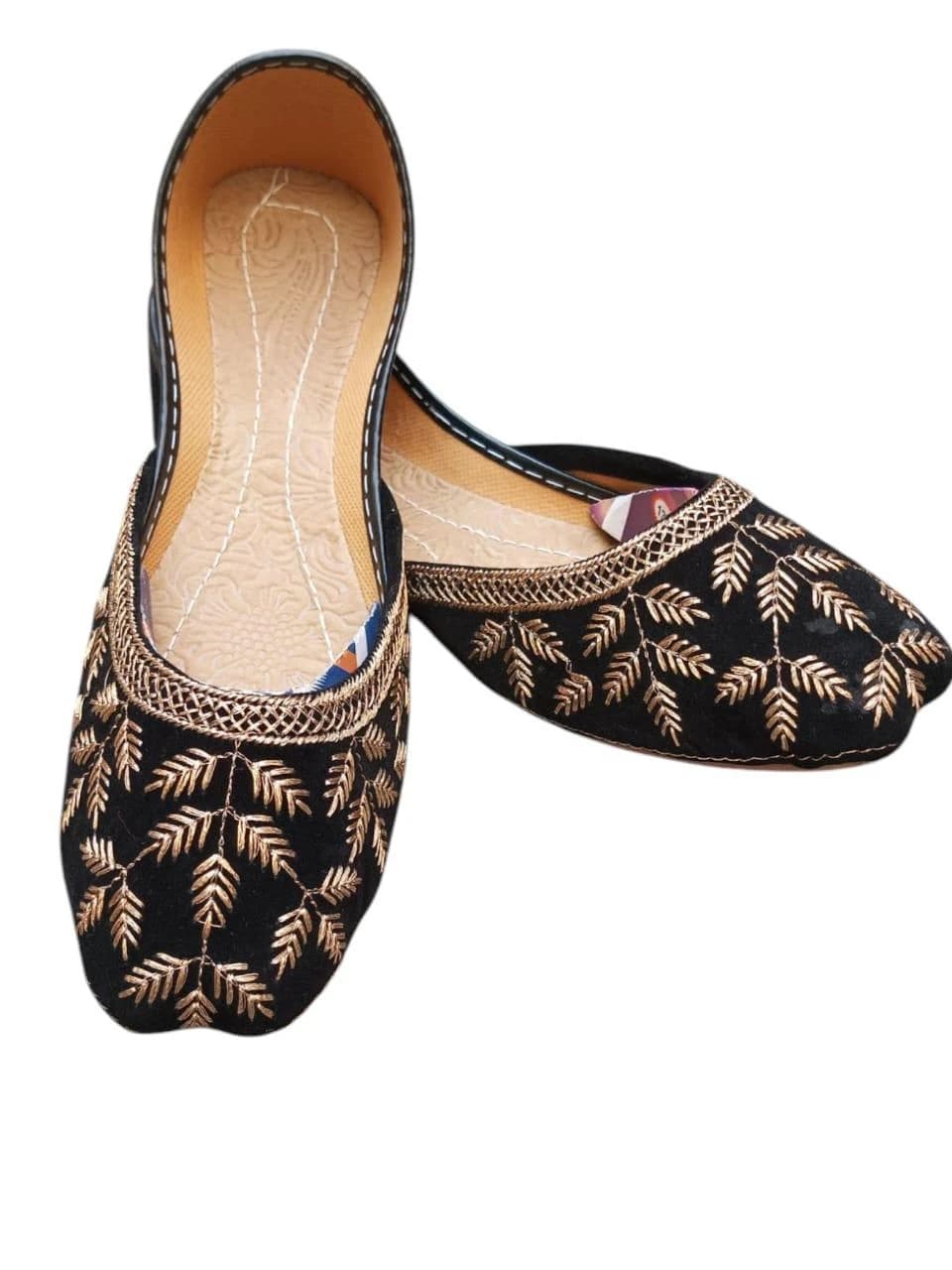 Black Velvet Khussa with Gold Thread Work for Women