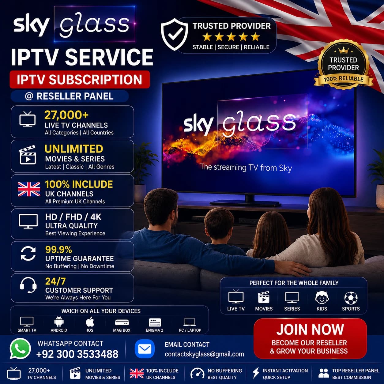 SKY GLASS IPTV UK 2026 – Best IPTV Subscription UK With Free Trial