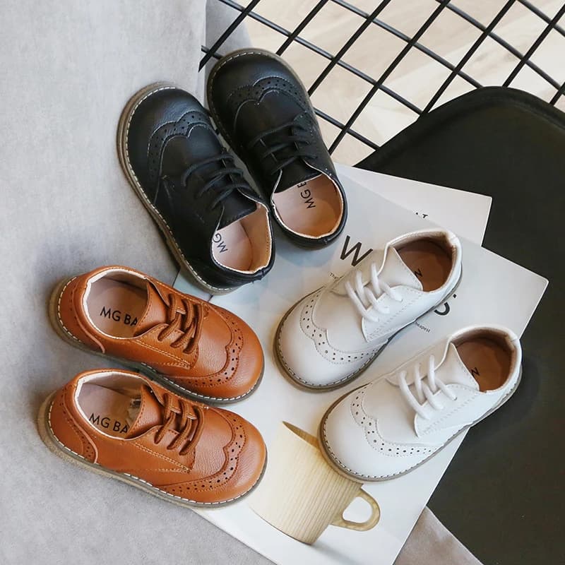  Kids Leather Shoes White Classic Lace Up 3-10Yrs